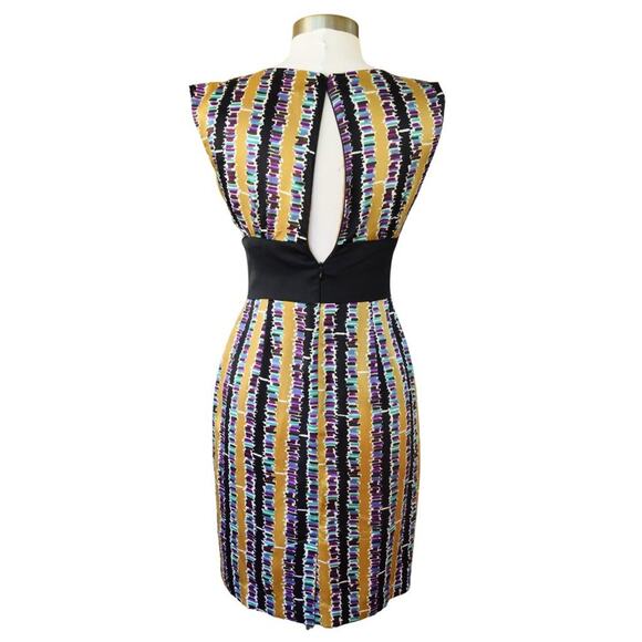 Trina Turk Silk Sleeveless Sheath Dress Workwear Cocktail Gold Black Purple - Picture 5 of 10